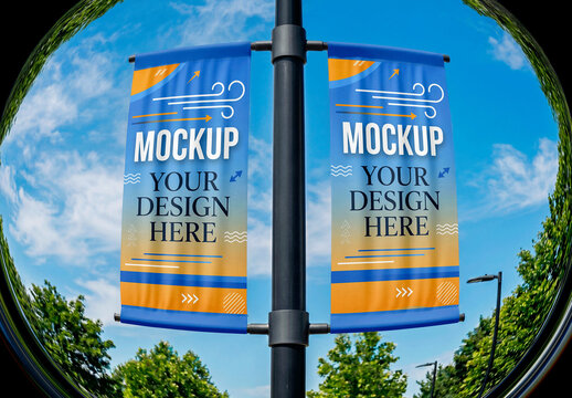 Flag Banner Street Pole Mockup