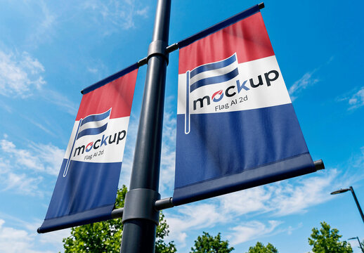 Flag Banner Outdoor Sky Mockup