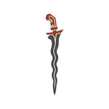 Stylized kriss dagger with wavy blade and ornate hilt, cultural weapon symbol