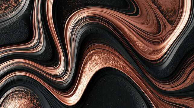 liquid black and rose gold marble texture on a matte printable surface