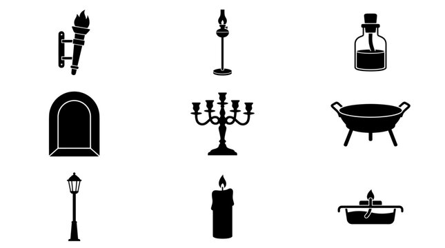 Historic lighting fixtures and fire vessel silhouette collection