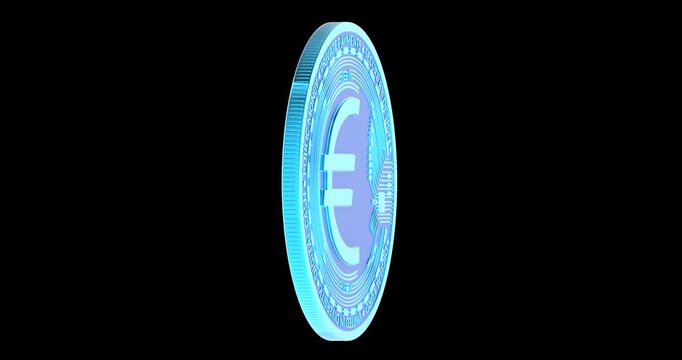 Digital euro coin rotation animation seamlessly loopable. 3D rendering isolated on transparent background