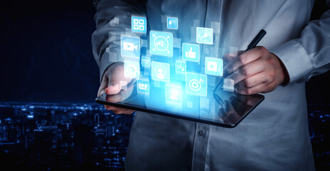 Fototapeta premium Content marketing interface with data dashboards, analytics charts, and content tools. Marketing success comes from content performance, content planning, and marketing optimization. Entice