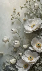 Anemones, flowers in close-up. Oil painting. Three-dimensional floral arrangement. Beautiful flowers on a pastel background. © antura