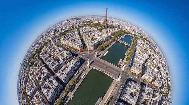 Paris Aerial View Eiffel Tower Seine River Cityscape