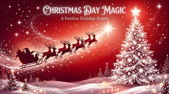 Magical christmas scene santa's sleigh rides through a sparkling winter wonderland