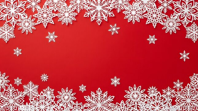 Festive christmas snowflakes on red background holiday season greeting card and winter decor design