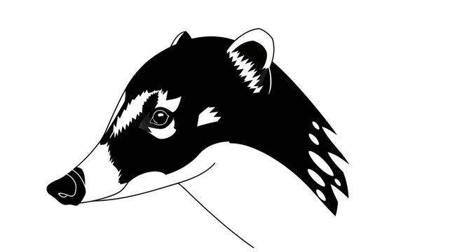 Coati Head Illustration - Black and White Line Art Drawing