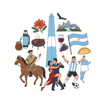 2d flat illustration style "Argentina", isolated on white background. No texts.