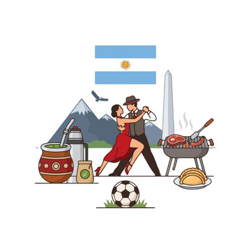2d flat illustration style "Argentina", isolated on white background. No texts.