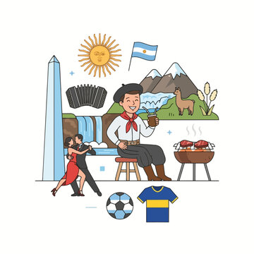 2d flat illustration style "Argentina", isolated on white background. No texts.