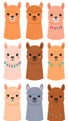 Fototapeta premium Nine Llamas Portraits in Rows