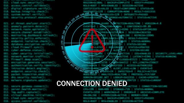 Digital Cyber Security Warning CONNECTION DE NIED Interface with Radar Scan. 4k video animation 
