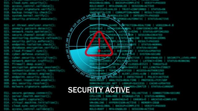 Digital Cyber Security Warning SUCURITY ACTIVE Interface with Radar Scan. 4k video animation 