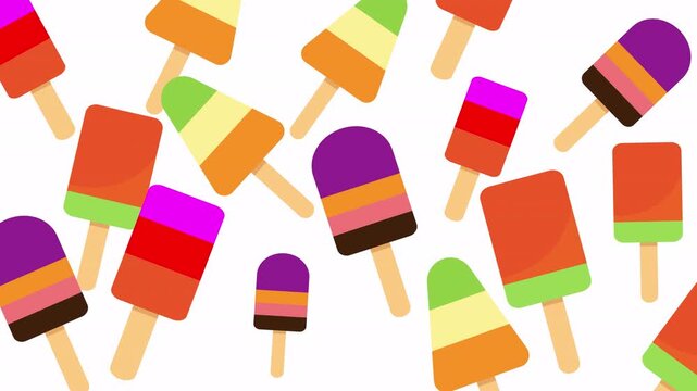 Summer Theme Frozen Dessert Popsicle Pattern Motion Graphics Background. Alpha Channel