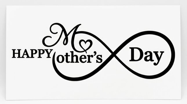 Elegant black infinity symbol greeting text for celebrating happy mothers day on a white background