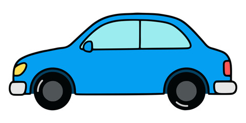 Fototapeta premium cartoon blue city car transportation vehicle flat color vector illustration template design