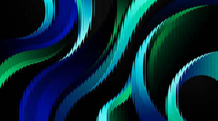 Abstract vertical glass stripes wallpaper with a swirling, layered design featuring cool blue and vibrant green hues. Modern © KP Stock