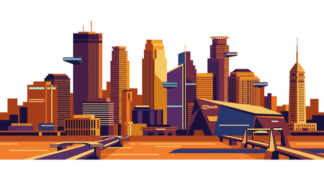 Minneapolis skyline vector featuring modern urban architecture