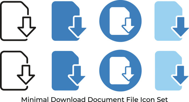 Minimal Download Document File Icon Set Collection Outline Filled Glyph Flat Color Digital File Management Editable Vector Isolated on White Background