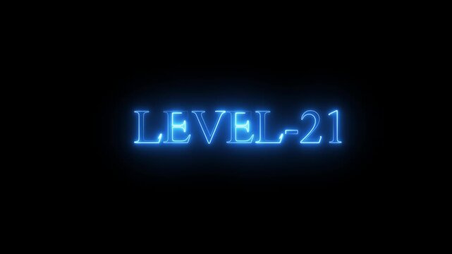 neon Level-21 text inside a horizontal banner on black background. level 9 text icon animation. Neon level up sign. neon next Level text.Level Thirty six text font with glowing neon light.Level .4k