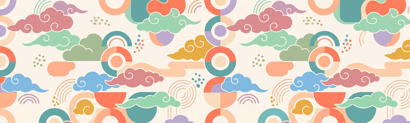 Naklejka premium Oriental Cloud Seamless Pattern Abstract Aesthetic Vector Wallpaper 