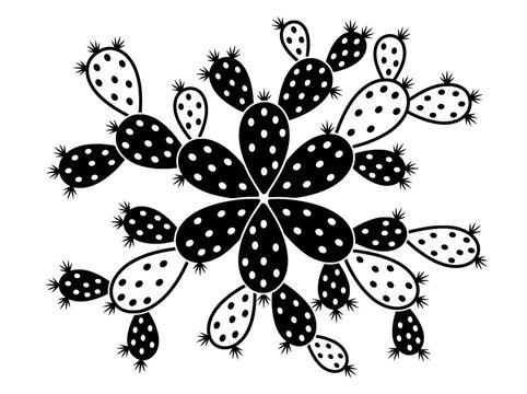 Nopal vector prickly pear cactus silhouette with thorns