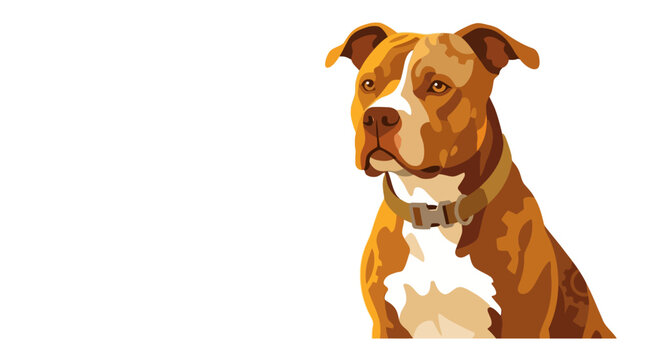 Pitbull vector portrait of a strong brown and white terrier dog