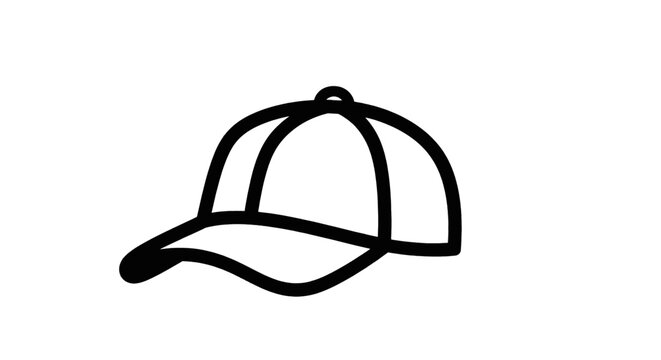 Vector illustration of simple black and white line art illustration of a baseball cap on a transparent background
