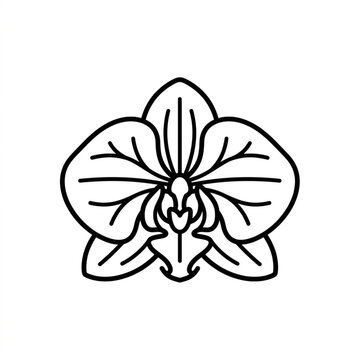 Simple Line Drawing of an Orchid Flower.