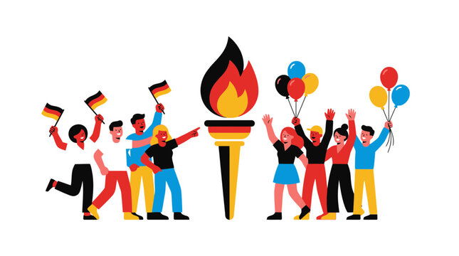 People Celebrating with German Flags and Olympic Torch