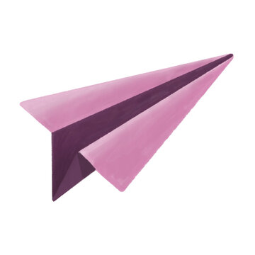 Pink folded paper airplane viewed from the top isolated on white background