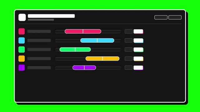 Digital control panel with data sliders and toggles animating on a green screen