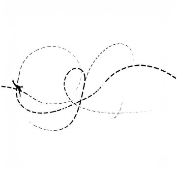 Abstract dashed lines weave in a chaotic, flowing pattern against white