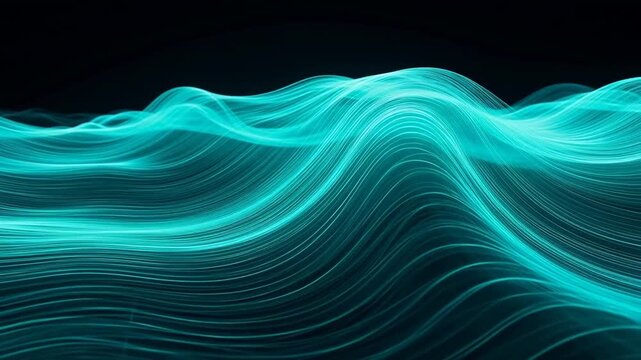 Abstract flowing teal waves on a dark background