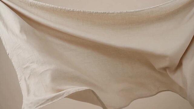 Close-up of beige fabric gently draped and moving with subtle folds and creases