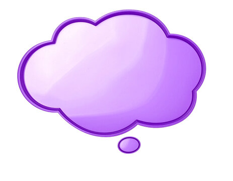 Purple thought bubble cloud icon with pointer tail design