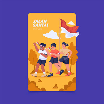 Happy Kids Enjoy Fun Walk Vector Illustration