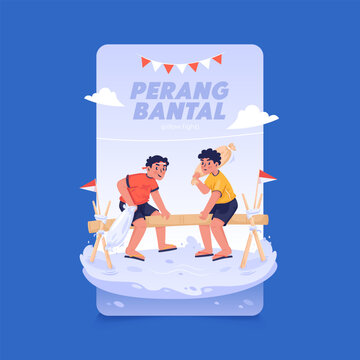 Pillow Fighting Game Vector Illustration