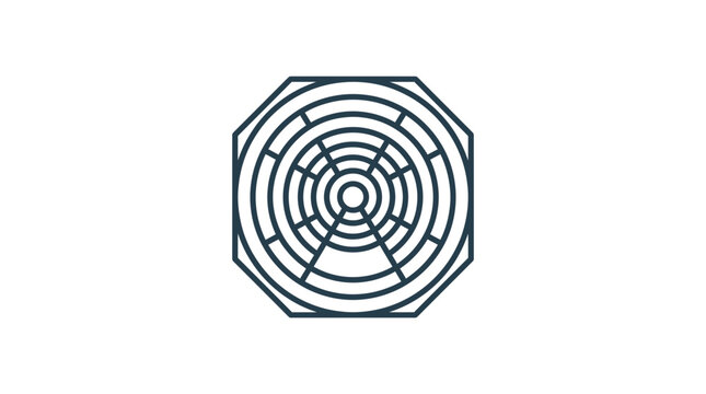 Geometric circular industrial vent fan line art icon.