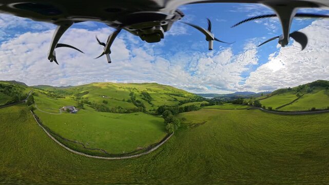 Lake Districts Valley and Mountains of UK. Drone Camera View Was Captured From Medium High Altitude During Mostly Dramatic Cloudy Day of Summer. The Lake District, located in Cumbria in North West UK