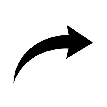 Black curved arch arrow pointing right, isolated on a transparent background.