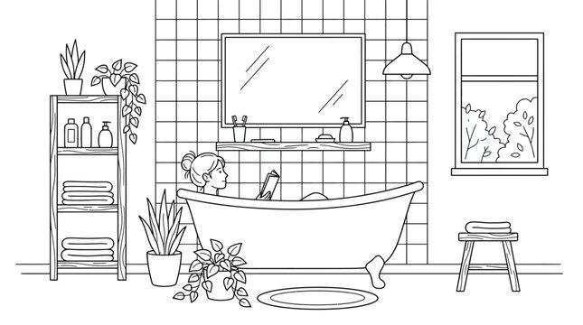 Woman relaxing in a bathtub, enjoying a peaceful bath.