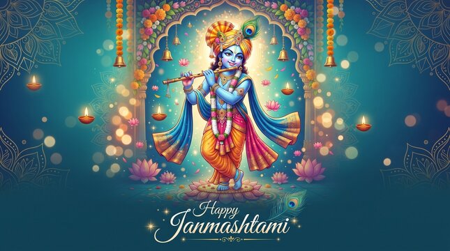 happy janmashtami simple greetings. poster, banner, template. vector illustration design
