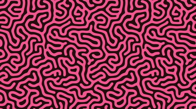 Seamless pattern with intricate brain coral or maze-like organic lines in pink and dark brown colors