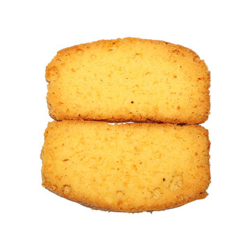 Two golden rusks stacked for breakfast with studio lighting for a commercial food concept