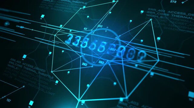 Advanced cyber defense hud monitor analyzing cryptographic matrix structures and artificial intelligence system parameters. Perfect for cloud security firewalls and software programming