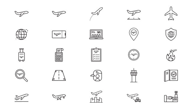 Air travel and aviation icons set
