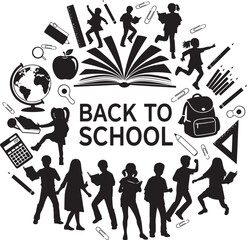 Naklejka premium Back to school decorative frame with students and education icons
