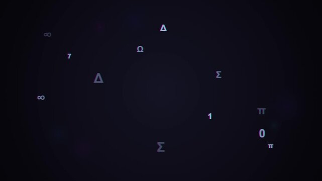 Abstract digital background with floating math symbols and glitch effect
